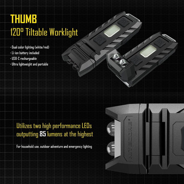 Nitecore THUMB UV - 45 Lumen, über USB aufladbar, Lampenkopf verstellbar, UV-Licht