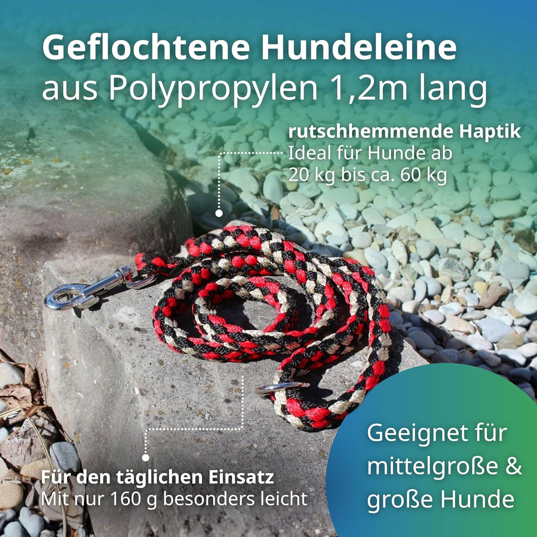 Geflochtene Hundeleine für mittelgrosse und grosse Hunde bis 60 kg | Kurze Führleine | 1,20 m lang |