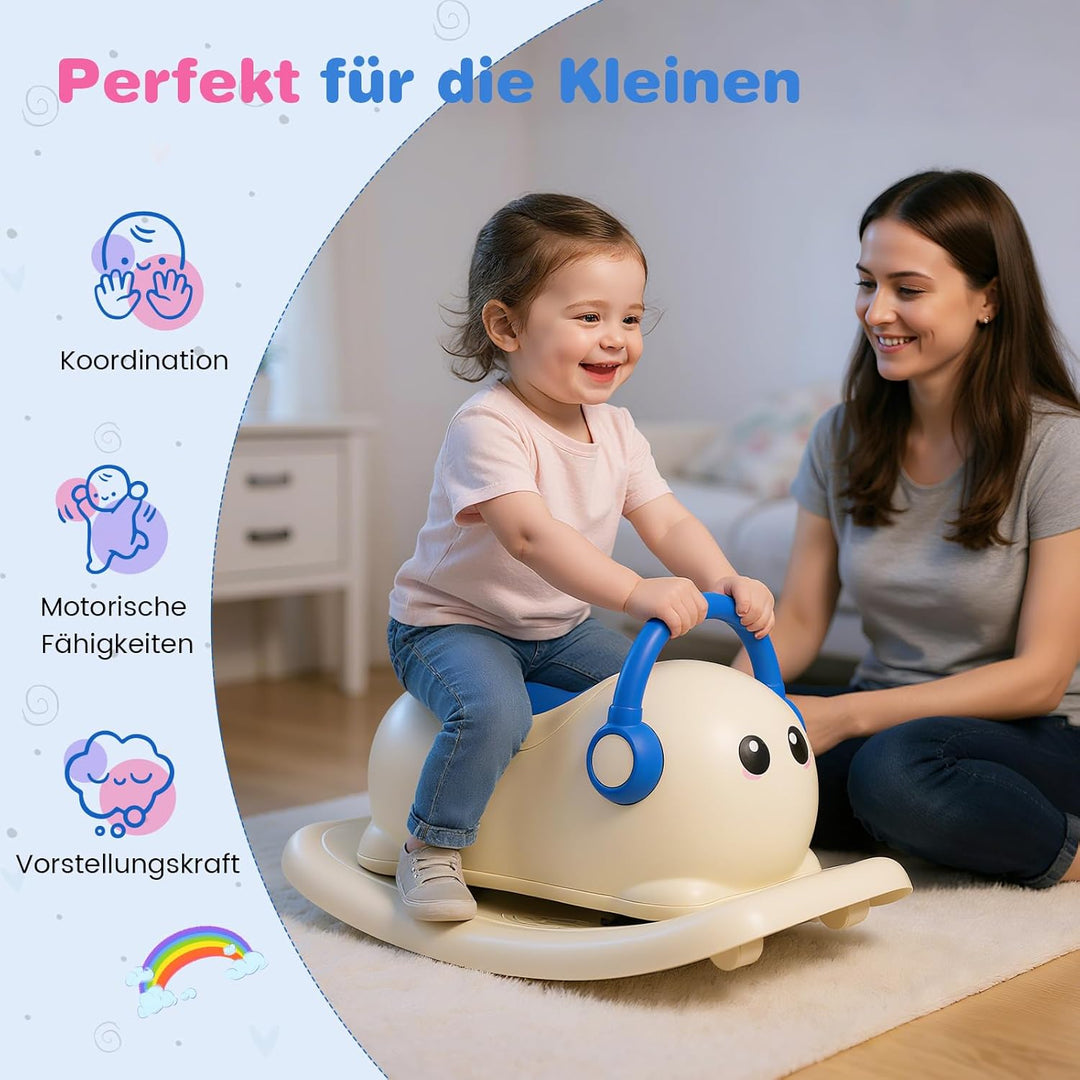 COSTWAY Schaukelpferd, Kinderwippe mit Rollen & verstecktem Stauraum, Schaukeltier mit Abnehmbarer B