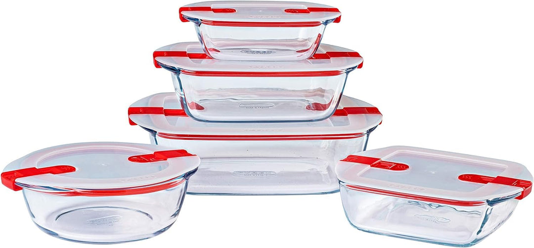 Pyrex® - Cook & Heat - 5 Stück Glasschalen mit luftdichten Deckeln, mikrowellengeeignet, BPA-frei