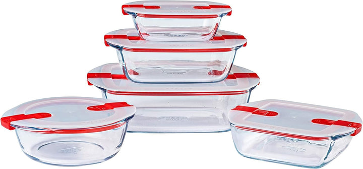 Pyrex® - Cook & Heat - 5 Stück Glasschalen mit luftdichten Deckeln, mikrowellengeeignet, BPA-frei