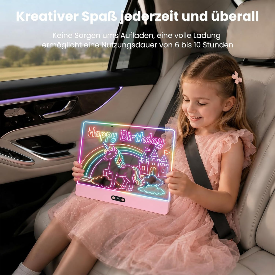 sylvwin LED Zeichenbrett Kinder – Neon Leuchtboard 35×26cm, 8 Farben & 3 Lichtmodi, LED Maltafel Wie