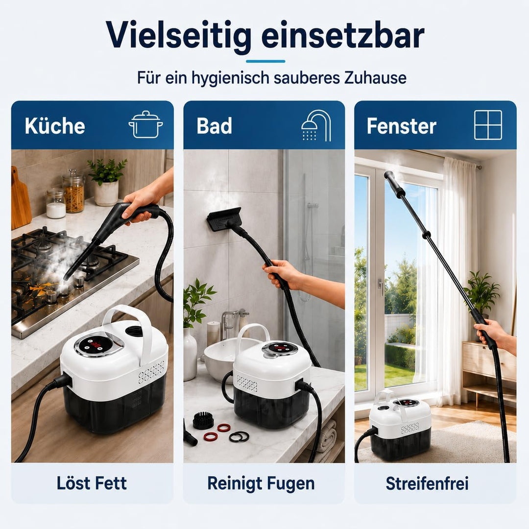 1500W Dampfreiniger Handgerät mit 1,8 L Wassertank, 6-Stufen | Hochdruck Dampfstrahlreiniger mit, Di