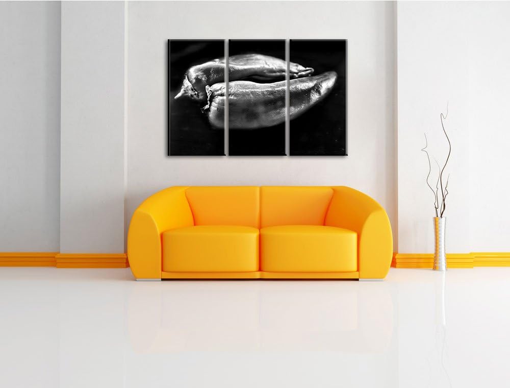 Pixxprint Dark Zwei Chilischoten als Leinwandbild/Grösse: 3 Teilig (120x80) cm/Wandbild/Kunstdruck/f