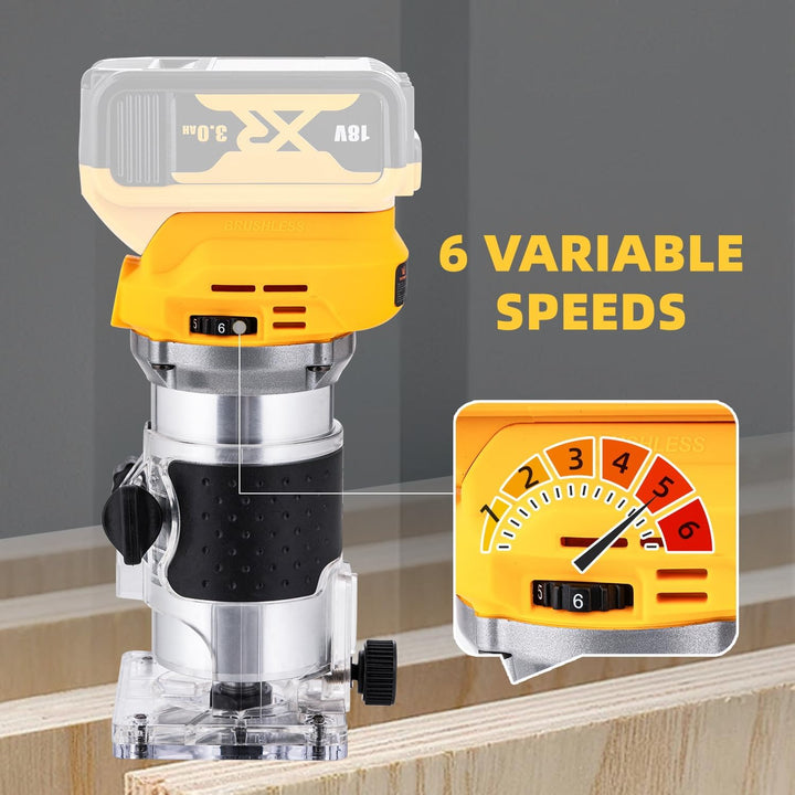TOPWAY Bürstenloser, kabelloser Hand-Holztrimmer-Fräser 18 V – Kompatibel mit DeWa.. DCB184-Akku, va