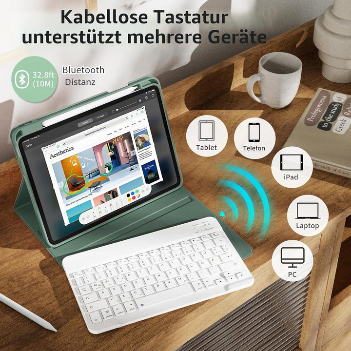 Hülle mit Tastatur für iPad (A16) 11 Zoll 2025/10. Generation 10.9 Zoll 2022, Deutsch QWERTZ Layout