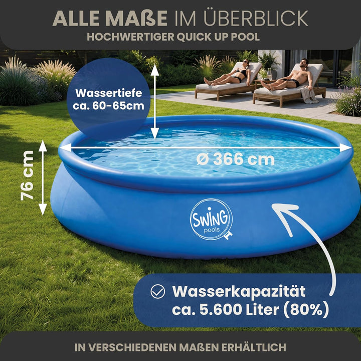 HAF® Swing Quick Up Pool in blau mit den Massen 366 x 76 cm | ca. 5.600 Liter Wasserkapazität | Selb