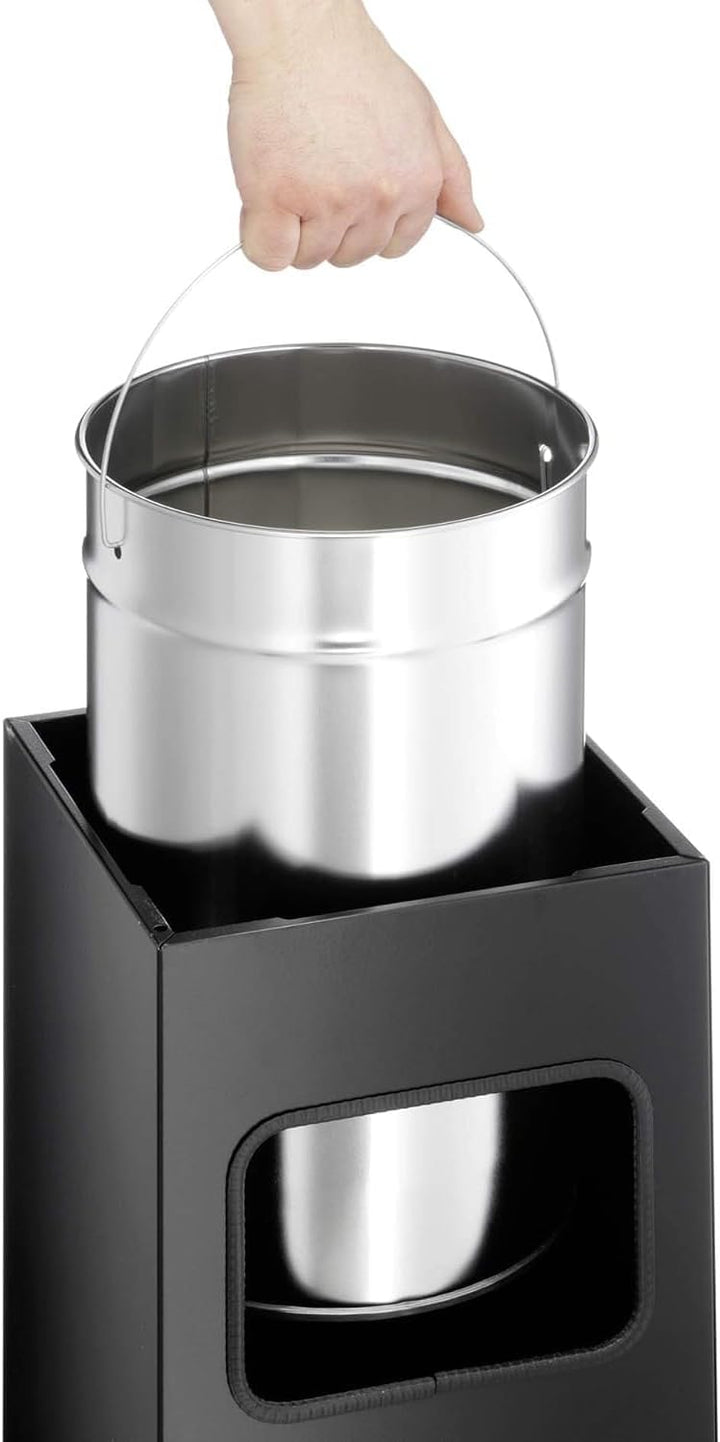 Durable Papierkorb Metall mit Ascher, entnehmbarer Inneneimer und Ascher, eckig, silber, 333123 silb