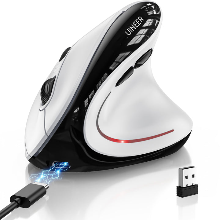 Uineer Ergonomische Maus Kabellos, Vertikale Bluetooth Maus Wiederaufladbar mit Leisem klick, 7 Farb