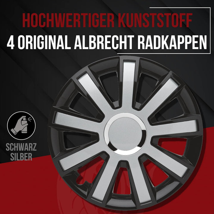 Albrecht 14 Zoll Radkappen schwarz/silber für Stahlfelgen - Flash Radzierblenden aus hochwertigem Ku