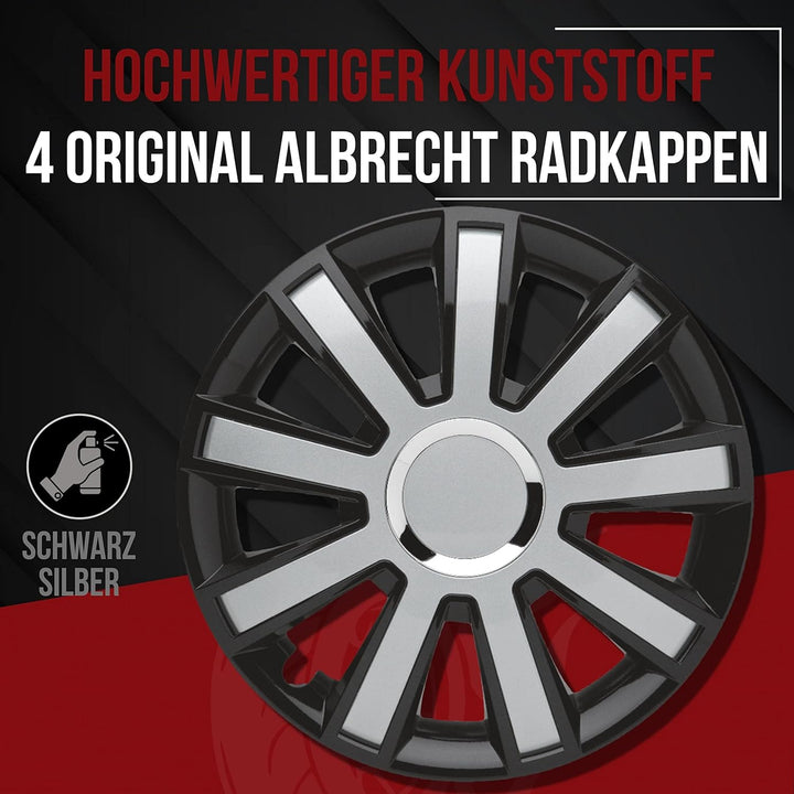 Albrecht 16 Zoll Radkappen schwarz/silber für Stahlfelgen - Flash Radzierblenden aus hochwertigem Ku
