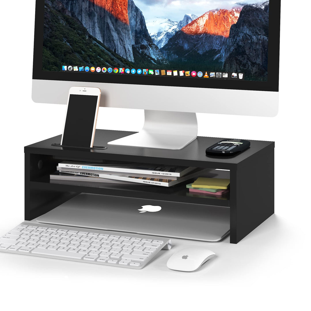 BONTEC Monitorständer, Unterbau Bildschirm, PC Bildschirm Ständer mit Handyhalter, Ergonomischem Lap