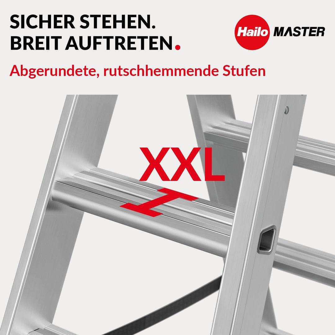 Hailo Master D100 Aluminium Doppelstufenleiter – beidseitig begehbare Stufenleiter - breite Rutschhe