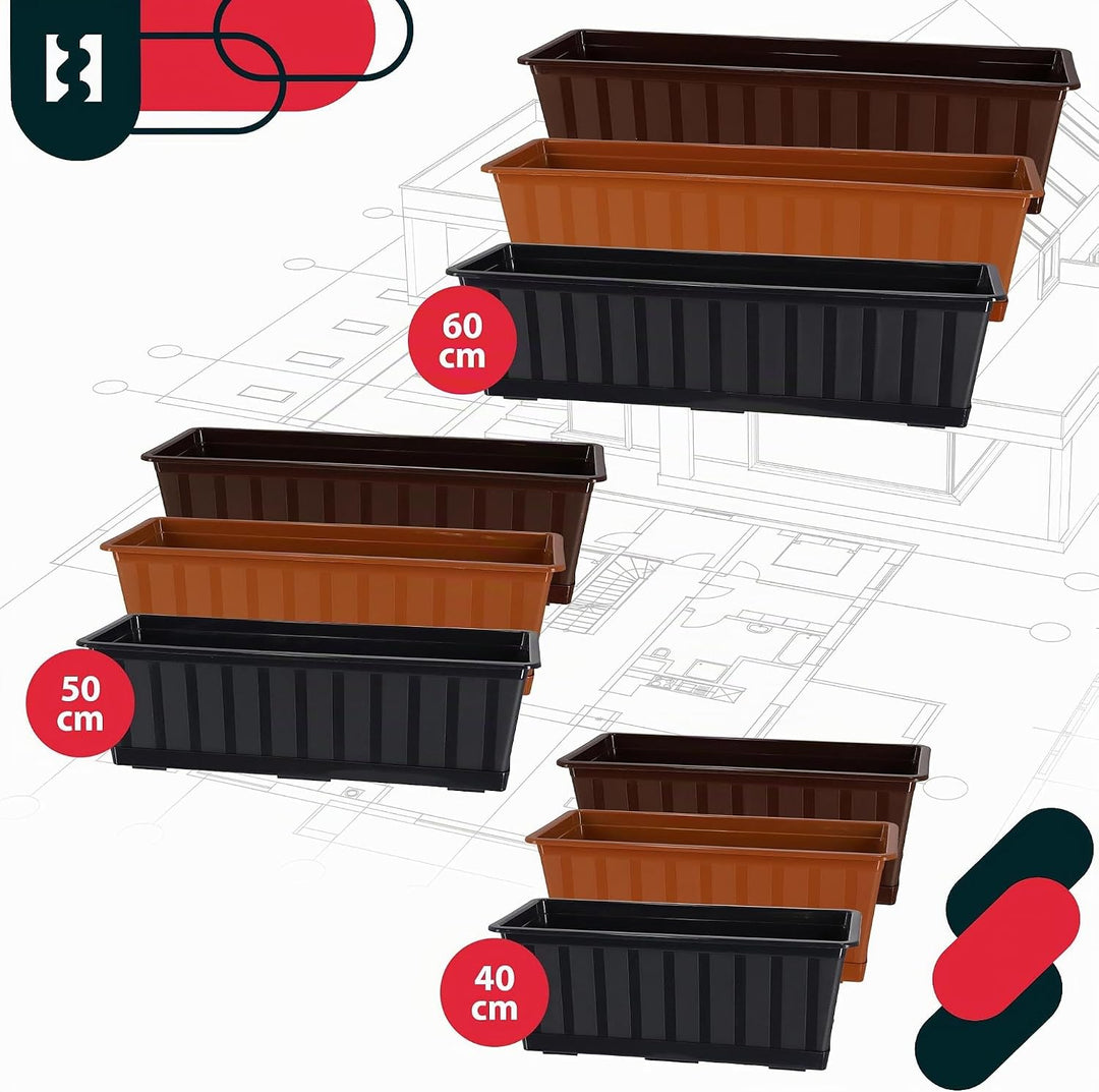 KOTARBAU® 6er Set Blumenkasten - Blumentopf für Balkon - 40 x 18 x 14 cm - Anthrazit - Balkonkasten