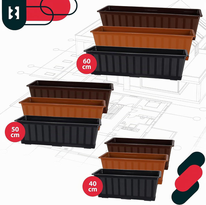 KOTARBAU® 6er Set Blumenkasten - Blumentopf für Balkon - 40 x 18 x 14 cm - Anthrazit - Balkonkasten