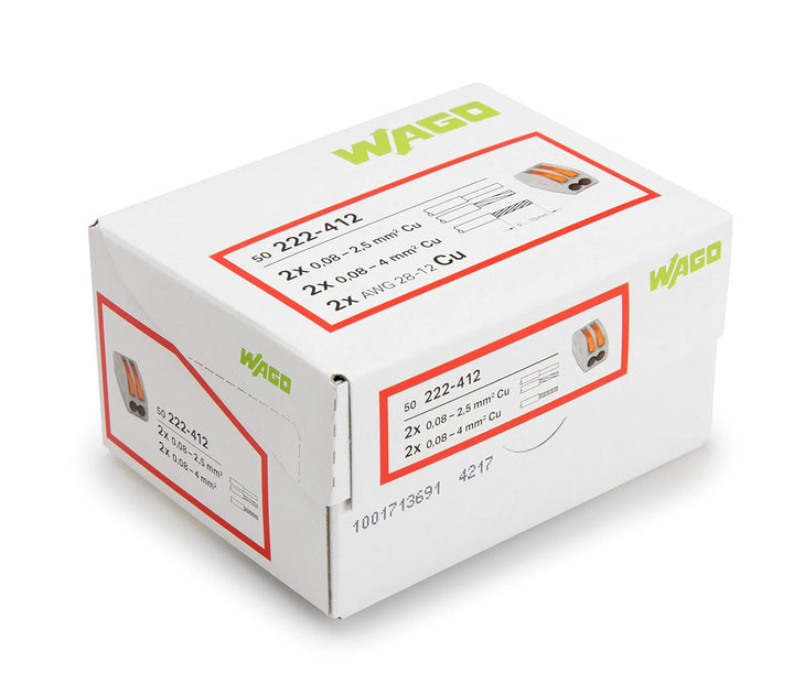 WAGO® Klemme, 2-Leiter, 4 mm², Verbindungsklemme mit Hebel, 222-412 (50 Stück) & Klemme, 2-Leiter, V