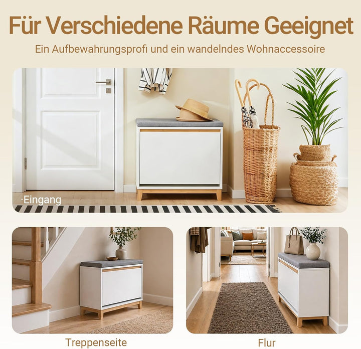 SoBuy Schuhbank mit Sitzfläche Schuhregal platzsparend Mit Klappe für versteckten Stauraum Bequemes