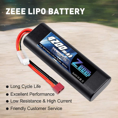 Zeee 2S Lipo Akku 7,4V 50C 4200mAh RC Akku mit Deans T Stecker für RC Car RC Truck RC Hobby(2 Packun