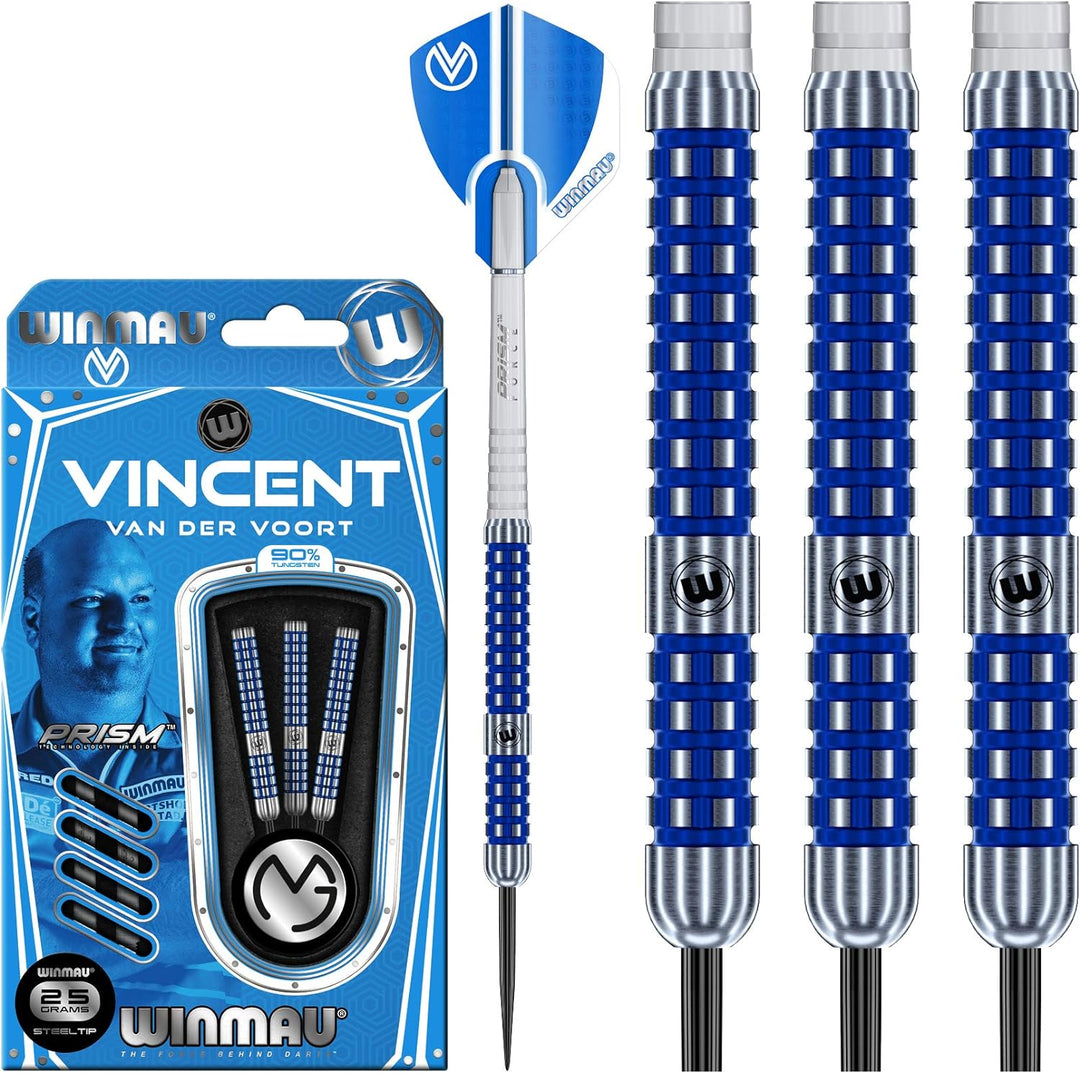 WINMAU Vincent Van Der Voort 25g Profi Wolfram Steeltip Dartpfeile Set mit Flights und Schäfte