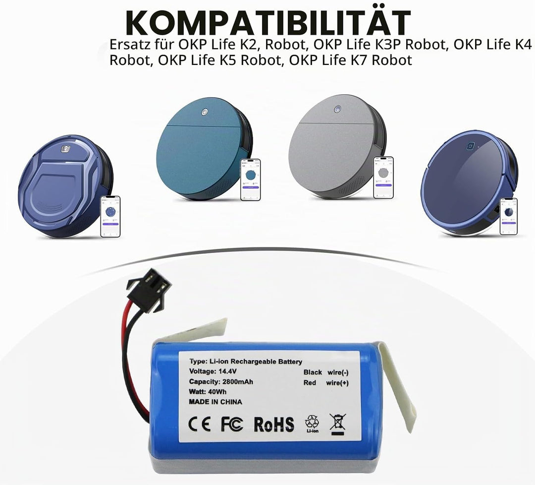 ANTIEE Vacuum Cleaner Akku Kompatibel mit OKP Life K2 K3P K4 K5 K7 Robot aspirateurs, Robots domesti
