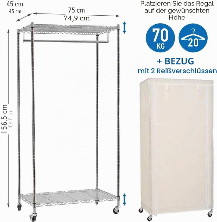 art moon Buffalo Schwerlast Faltschrank Kleiderschrank, Stabil Kleiderschrank auf Rollen mit 2 Ablag