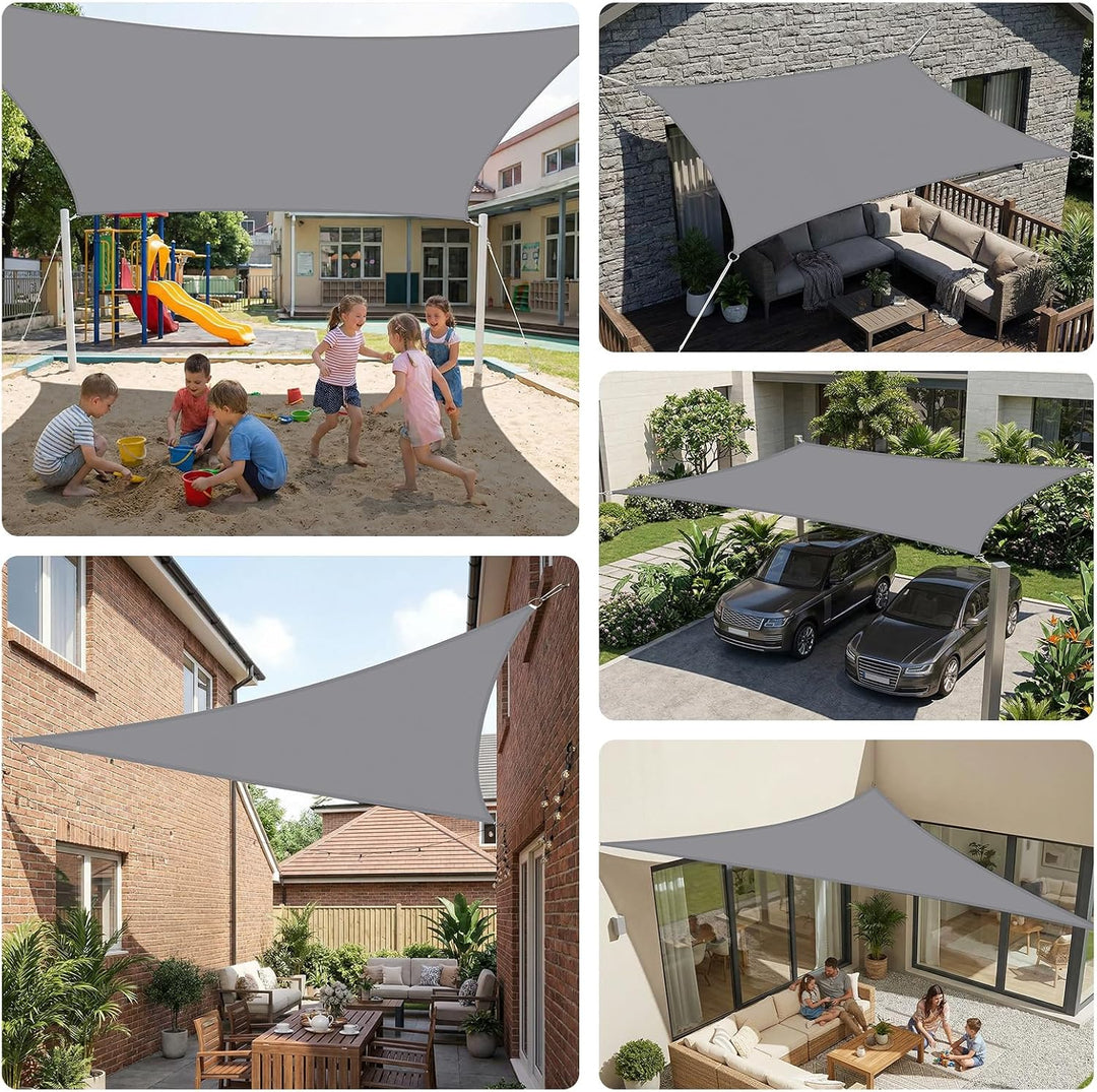 2x3m Sonnensegel Rechteckig Wasserdicht Sonnenschutz, Hellgrau | 95% UV Schutz, Regenschutz, Sunsege