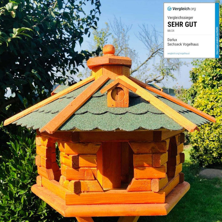 handgefertigtes Sechseck Vogelhaus aus Holz wetterfest M - XXL mit und ohne Ständer I Futterhaus I F