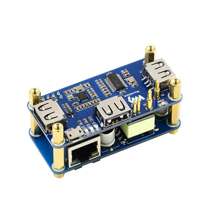 PoE Ethernet/USB HUB HAT for Raspberry Pi Zero/Zero W/Zero WH, 3X USB 2.0 Ports, 10M / 100M RJ45 Por