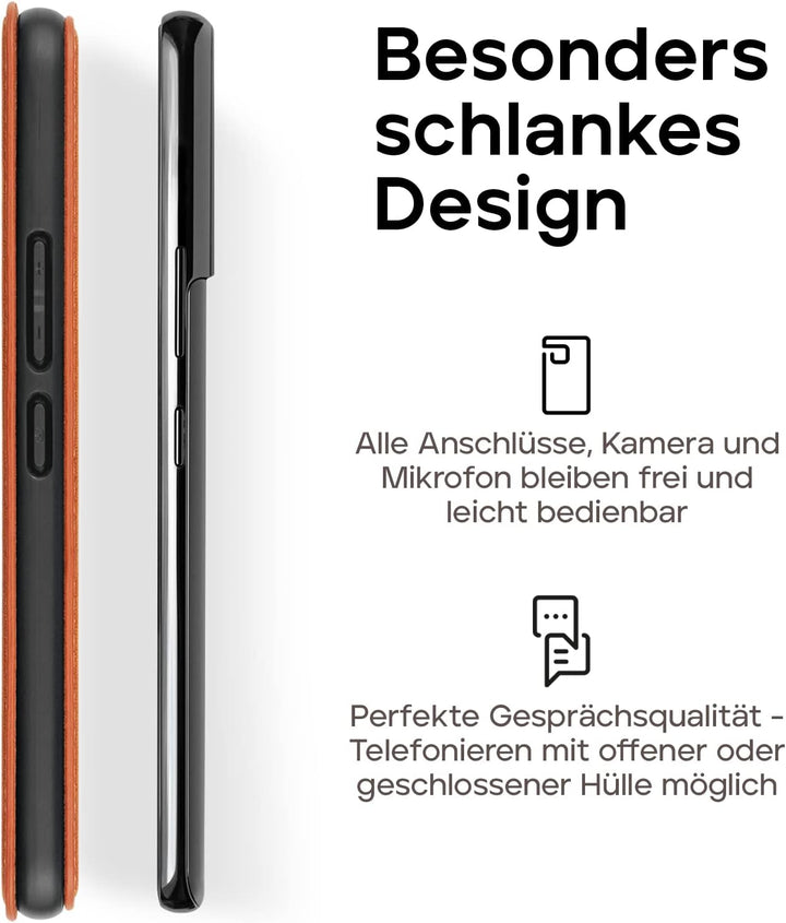 WIIUKA Hülle für Samsung Galaxy S22 Ultra, Premium Leder, mit Kartenfach, extra Dünn, Handyhülle mit