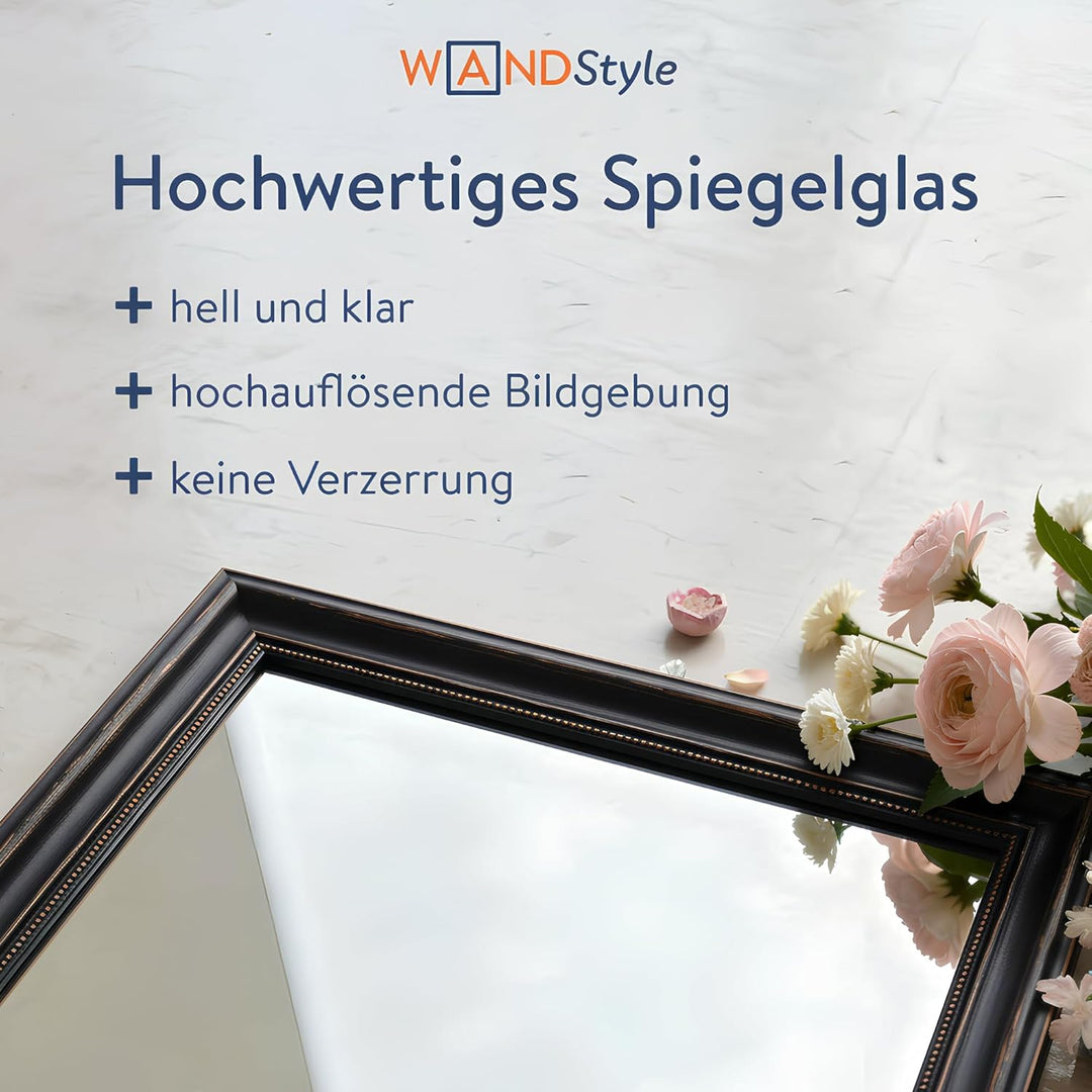 WANDStyle Spiegel Barock und Antik I Aussenmass: 60x80cm I Farbe: Schwarz I schwarzer Wandspiegel au