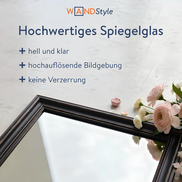 WANDStyle Spiegel Barock und Antik I Aussenmass: 40x52cm I Farbe: Schwarz I schwarzer Wandspiegel au