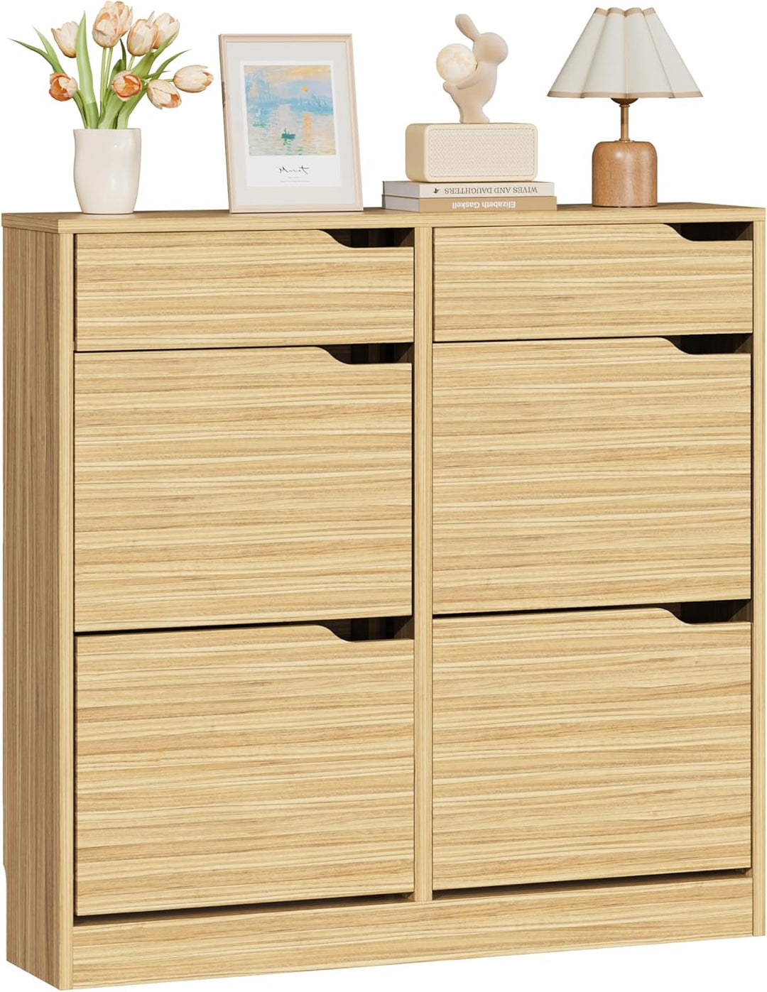 IRONCK Schuhschrank mit 4 Klappen, Schuhkipper Schmal mit 2 Schubladen, freistehendes Schuhregal, Sc