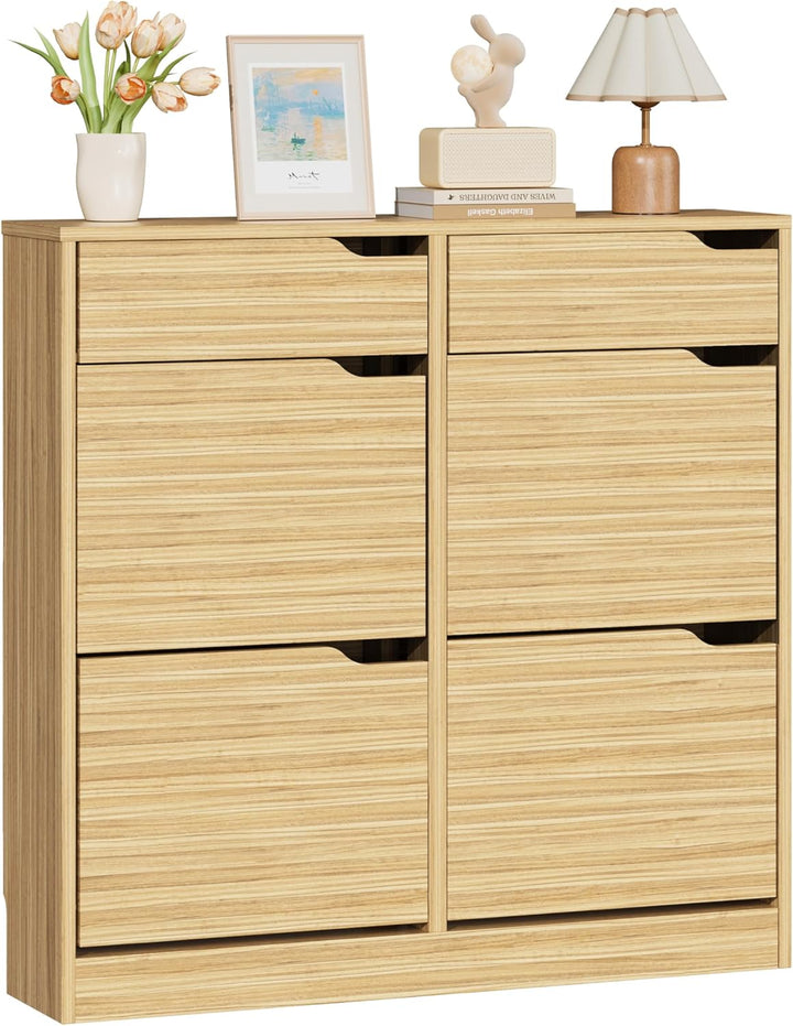 IRONCK Schuhschrank mit 4 Klappen, Schuhkipper Schmal mit 2 Schubladen, freistehendes Schuhregal, Sc
