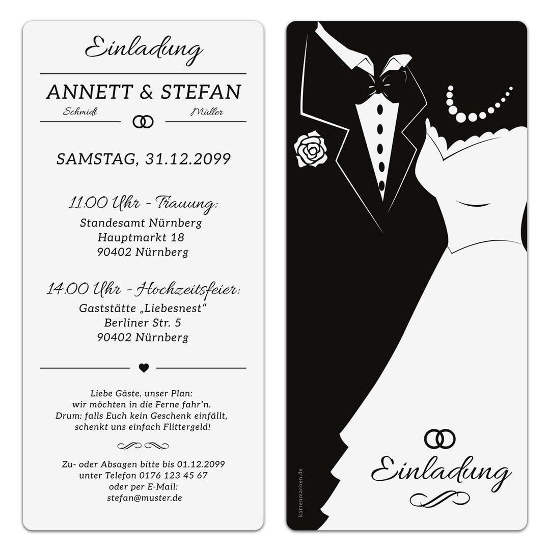 Kartenmachen.de Personalisierte Einladungskarten Hochzeit - Black & White Brautpaar - Weiss - Hochze