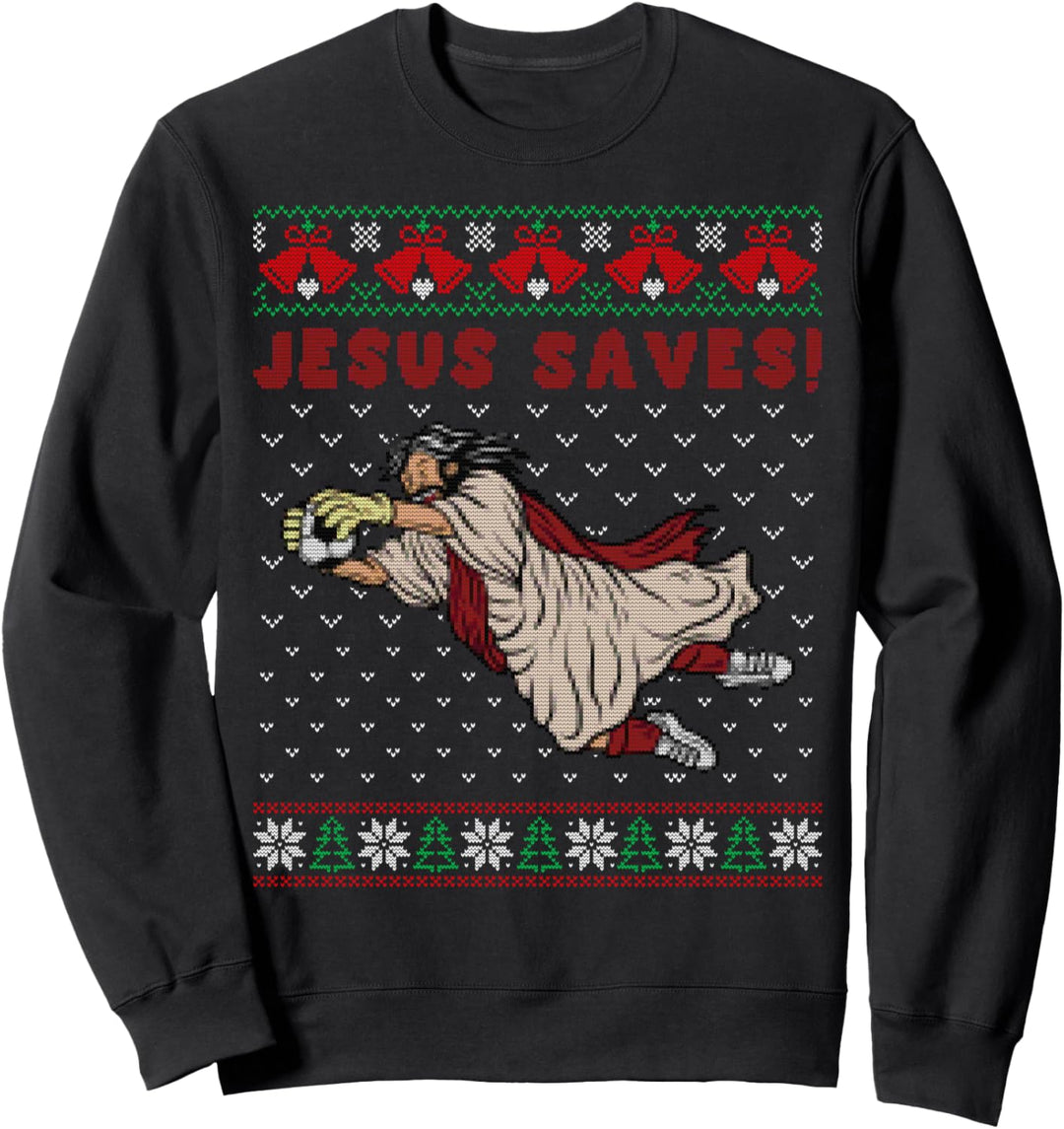 Jesus Saves Fussball Torwart Tor Ugly Christmas Sweater Sweatshirt