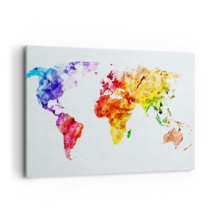 Bilder auf Leinwand 100x70cm Leinwandbild Welt Karte Bunt Kontinente Gross Wanddeko Bild Schlafzimme
