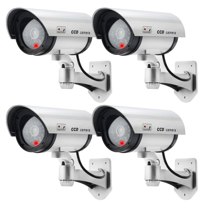 Dummy Kamera Fake Überwachung Kamera CCTV mit Blinkendem LED Licht Sicherheitskamera - 4 Stück (Silb