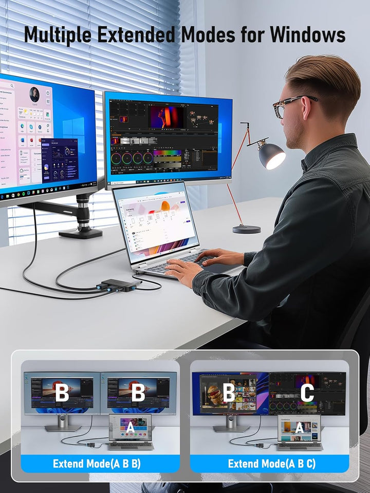 Docking Station USB C Hub Dual HDMI, 2024 Upgrade Lemorele USB C Dock 2*HDMI Adapter 4K, 3 USB 3.0/2