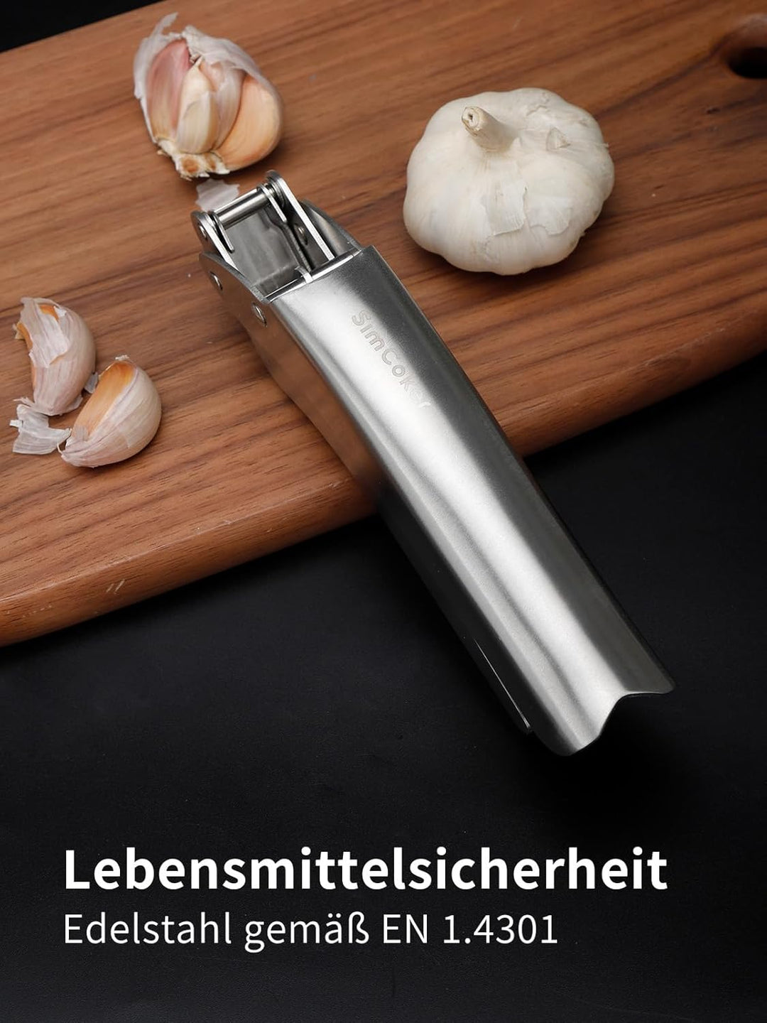 SimCoker Premium Knoblauchpresse, 304 Edelstahl, Kein Schälen Nötig, Spülmaschinenfest, Garlic Press