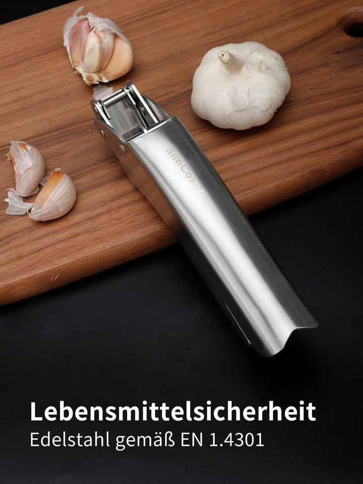SimCoker Premium Knoblauchpresse, 304 Edelstahl, Kein Schälen Nötig, Spülmaschinenfest, Garlic Press