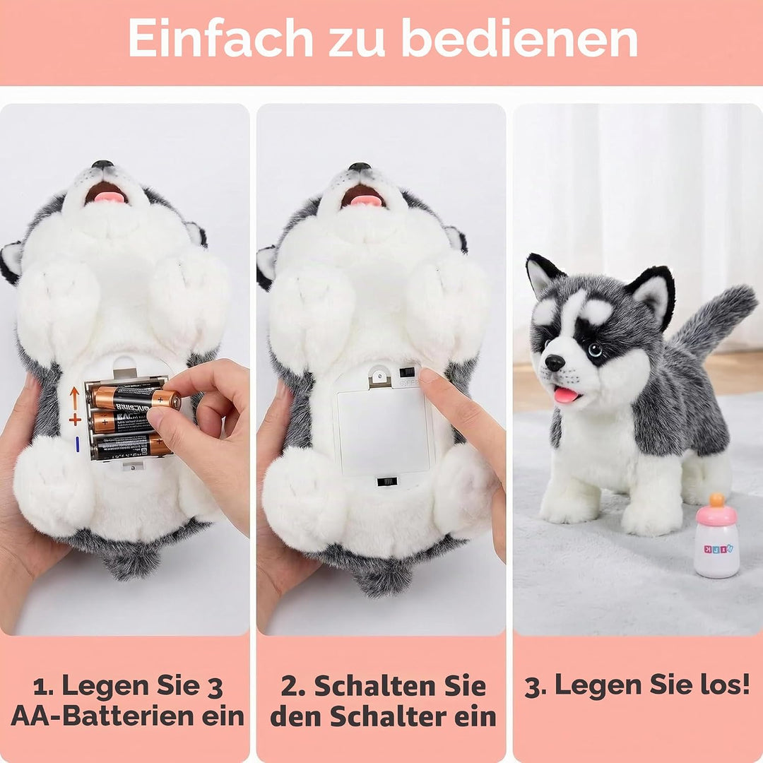 Elektronisches Hundespielzeug mit sibirischem Husky, realistisch, interaktiv, Welpen, Haustier, Spaz
