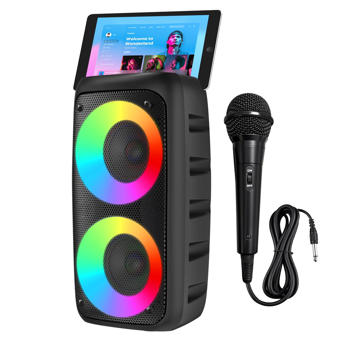 Karaoke Machine for Adults Kids,Colorful LED Lights, Portable Bluetooth Speaker with 1 Wired Mic Sup