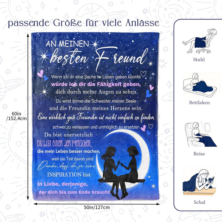 PRSTENLY Beste Freundin Geschenke, Geburtstagsgeschenke für Freundin, Flanell Decke Geschenke für Fr