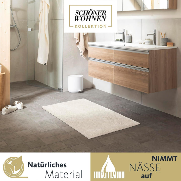 Schöner Wohnen Kollektion Badteppich 60 x 90 cm – beidseitig verwendbar – waschbar – 100% Baumwolle