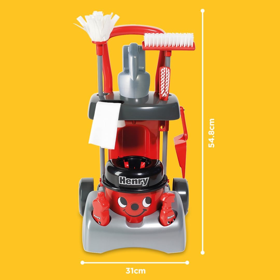 Casdon Henry & Hetty Spielzeug. Henry Deluxe Putzwagen. Rotes Spielset im Henry Design mit funktioni
