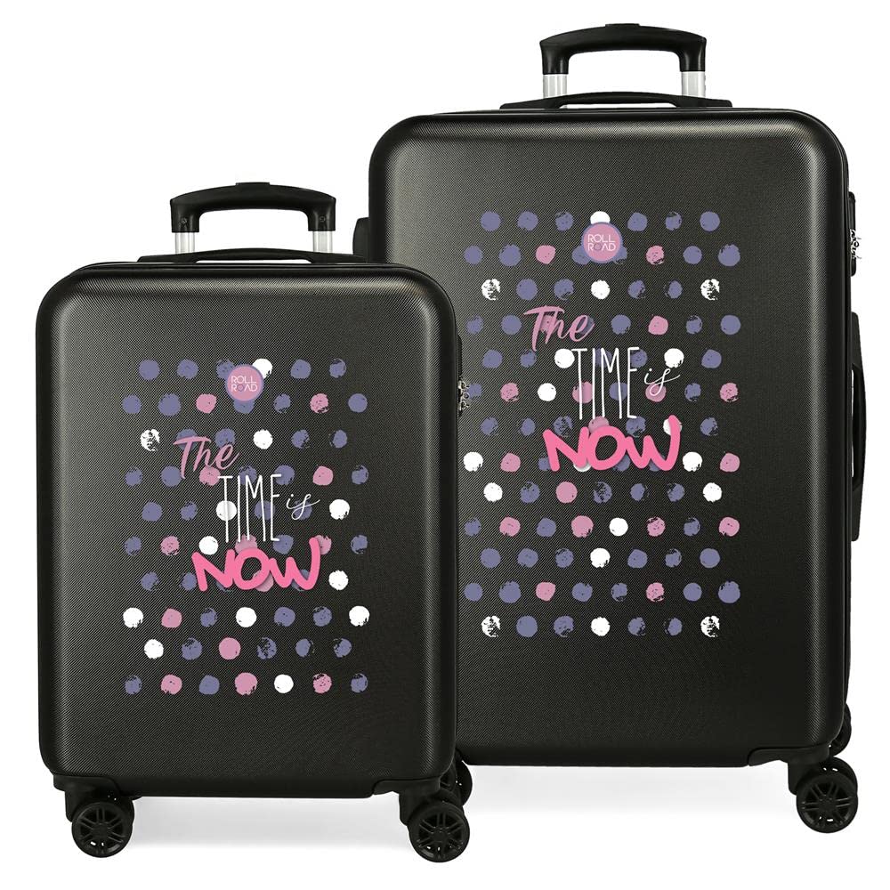 Roll Road Roll Road The Time is Now Kofferset Schwarz 55/65 cm Hard ABS Kombinationsverschluss seitl
