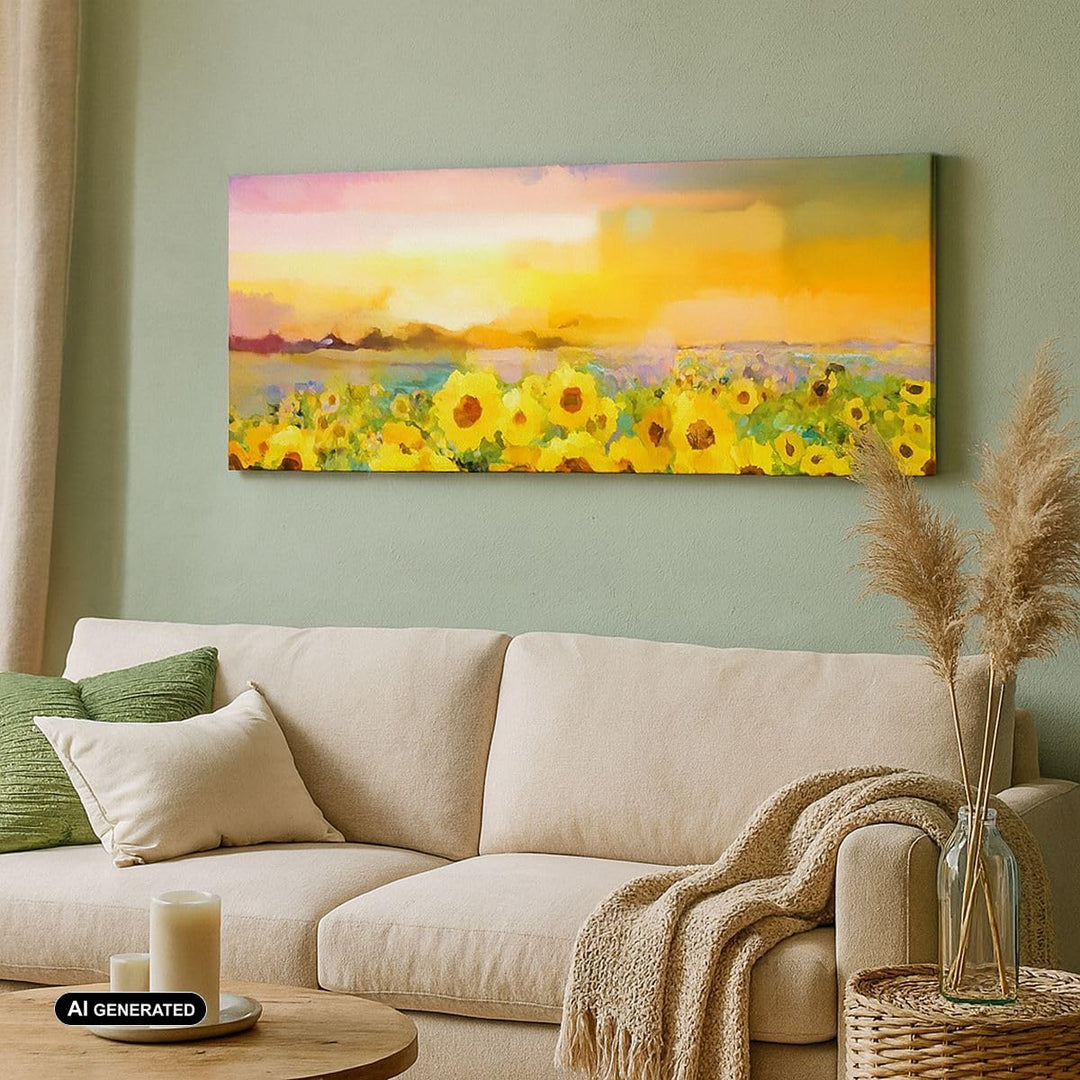 Panorama Bilder auf Leinwand 100x40cm Leinwandbild Sonnenblumen Blume Gross Wanddeko Bild Schlafzimm
