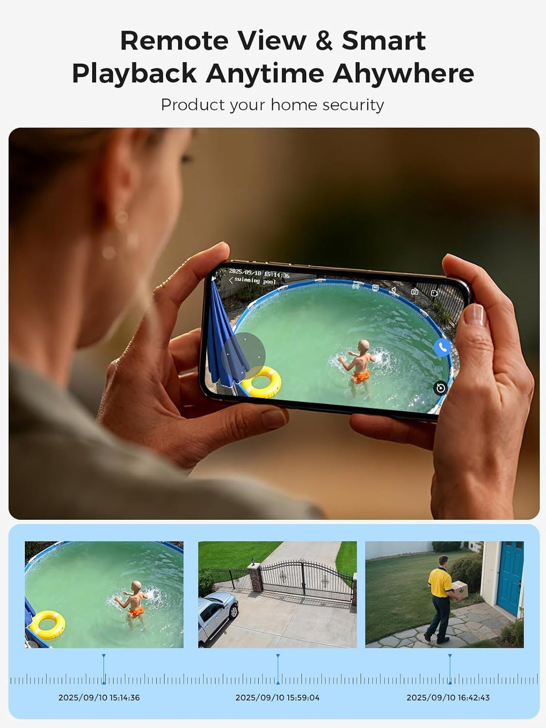 【5MP Auflösung+360°PTZ】 Hiseeu 5MP Überwachungskamera Set Aussen,4X 5MP 360° Überwachung Kamera Auss