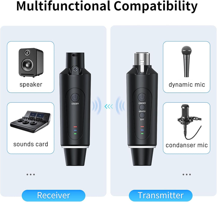 2.4G XLR Mikrofon Wireless Sender Empfänger 1 zu 2 Kabelloses Mikrofon für Dynamisches Mikrofon Kond