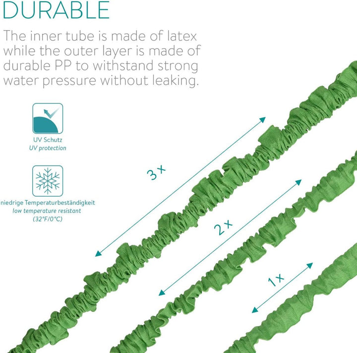 Navaris Flexibler Gartenschlauch 5-15m - mit 7 Funktionen Brause und Schnelladaptern - Wasserschlauc